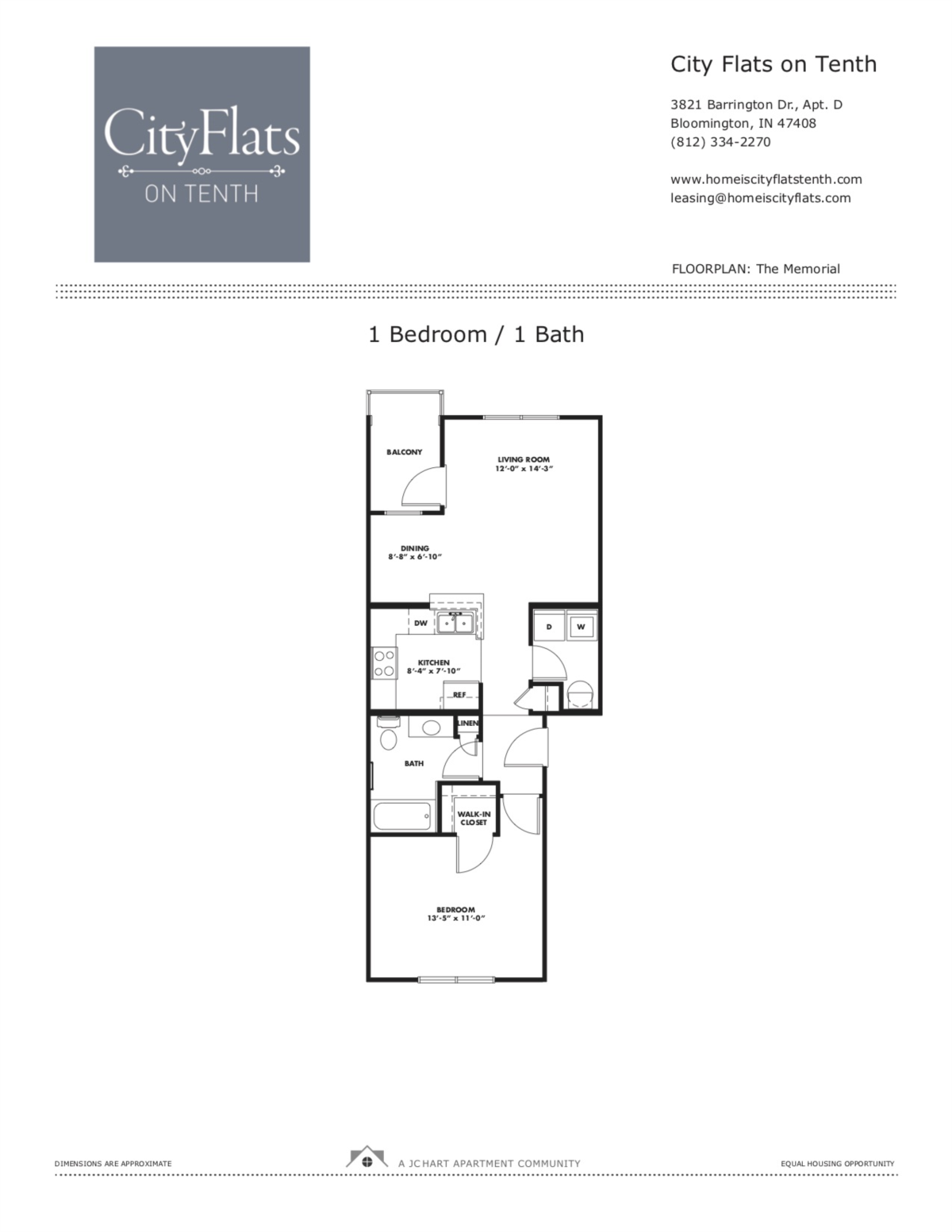 The Memorial 1 Bedroom Floor Plan | City Flats on Tenth